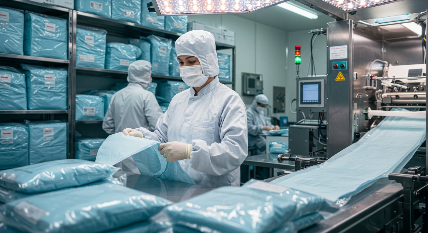 Процесс пошива одноразовой медицинской одежды