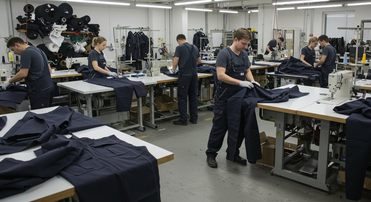 Процесс производства комбинезонов для монтажников